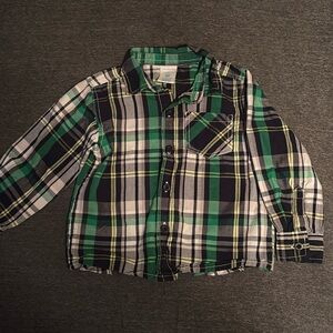Green, Black, White, Long Sleeve Button Up Size 24M